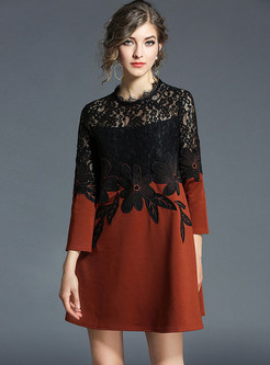 Embroidered Lace Splicing Shift Dress