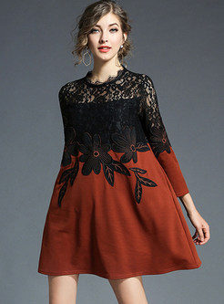 Embroidered Lace Splicing Shift Dress