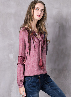 Chic Embroidery Lantern Sleeve Blouse