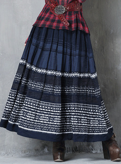 High Waisted Embroidered Big Hem Long Skirt