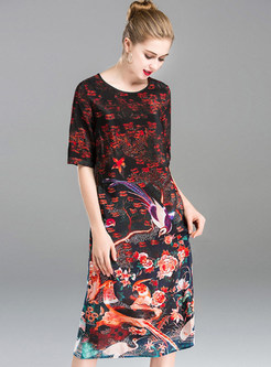 Stylish Silk Floral Print Shift Dress