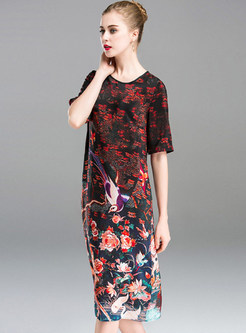 Stylish Silk Floral Print Shift Dress
