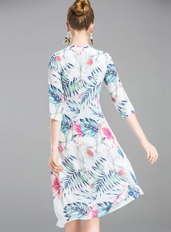 Ethnic Silk Flower Print Shift Dress
