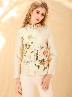 Vintage Embroidered Stand Collar Short Coat