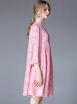 Pink Dot Print Splicing Chiffon Dress