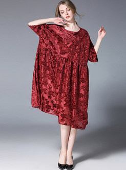 Wine Red Patchwork Loose Shift Dress