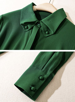 Green Brief Fashion Lapel Blouse
