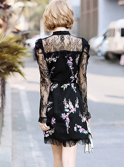Black Embroidery Perspective BodyconDress
