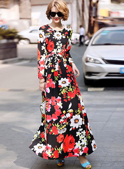 Street Flower Print Slim Maxi Dress