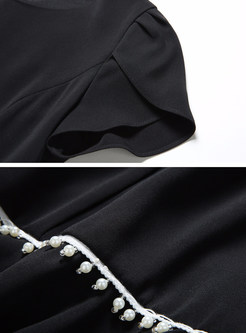 Black Pearl Decoration Short Sleeve Mermaid Dress