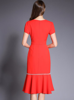 Red Short Sleeve Asymmetric Mermaid Dress