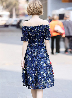 Elegant Off-the-shoulder Stereoscopic Flower A Line Dress