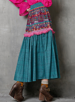 Ethnic Split Tassel Print Skirt