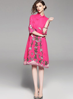 Ethnic Loose Embroidered Shift Dress