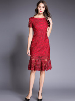 Wine Red Embroidered Mermaid Dress