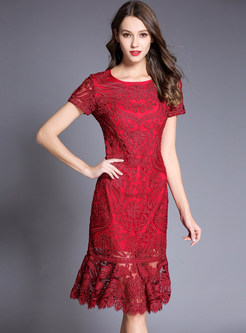 Wine Red Embroidered Mermaid Dress