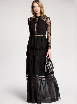 Sexy Transparent Long Sleeve Lace Party Maxi Dress