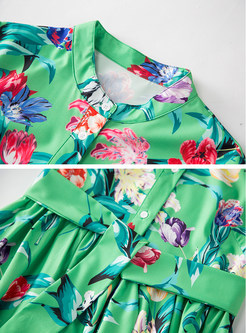 Green Floral Print Big Hem Maxi Dress