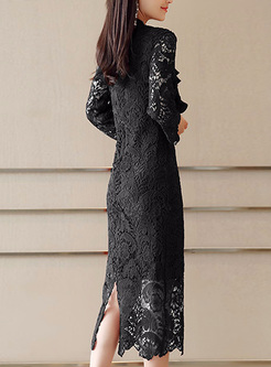 Black Lace Layered Collar Bodycon Dress