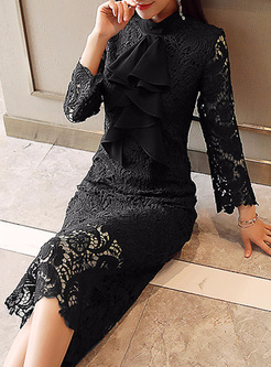 Black Lace Layered Collar Bodycon Dress