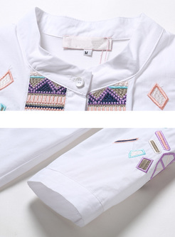 Brief Geometric Embroidery Shift Dress