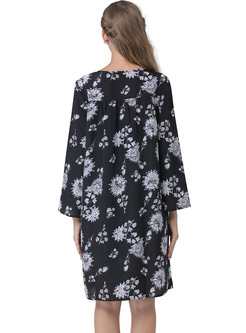 Brief Floral Print Straight Oversized Dress