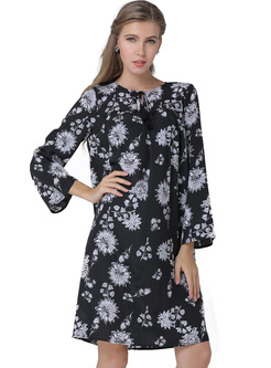 Brief Floral Print Straight Oversized Dress