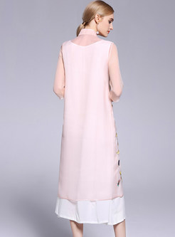Pink See Through Embroidered Shift Dress