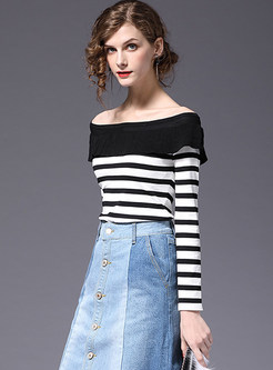 Striped Slash Neck Knitted Top