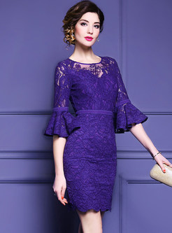 Elegant Lace Flare Sleeve Bodycon Dress
