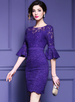 Elegant Lace Flare Sleeve Bodycon Dress