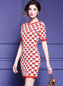 Brief Heart Print Bodycon Knitted Dress