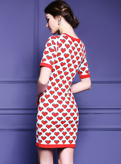 Brief Heart Print Bodycon Knitted Dress