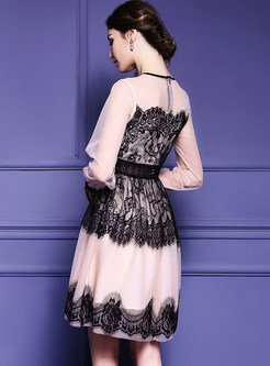 Lace Splicing Elegant High Waist Ball Gown Dress