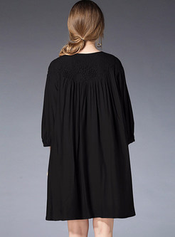 Black Lace Splicing Loose Shift Dress