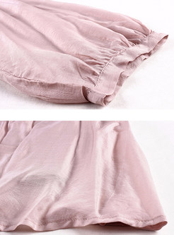 Pink Splicing Wrinkle Loose Shift Dress