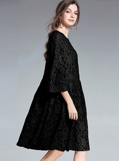 Black Fashion Lace Flare Sleeve Shift Dress
