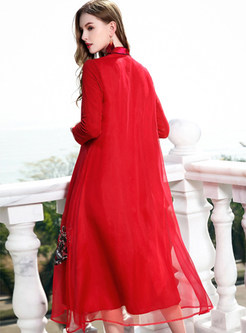 Red Silk Embroidered Loose Coat