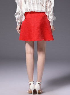 Red Stylish Big Hem A-line Skirt