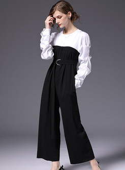 Hit Color Splicing High Waist Jumpsuits