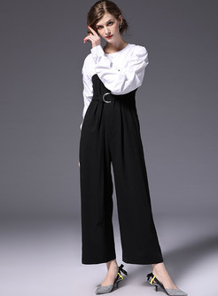 Hit Color Splicing High Waist Jumpsuits