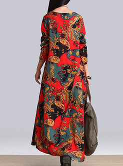 Red Ethnic Print Maxi Dress