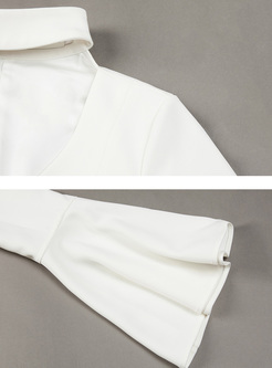 White Elegant V-neck Flare Sleeve Bodycon Dress