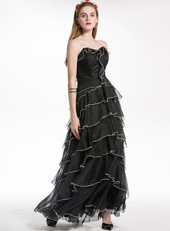 Party Strapless Perspective Cake Maxi Dress
