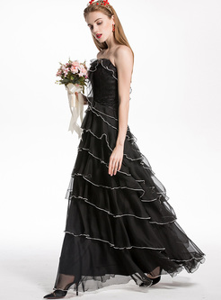 Party Strapless Perspective Cake Maxi Dress