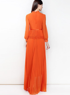Party Orange Falbala Waist Maxi Dress