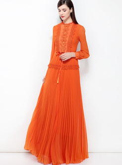 Party Orange Falbala Waist Maxi Dress