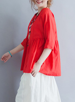 Red Causal Loose Splicing T-shirt
