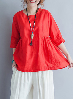 Red Causal Loose Splicing T-shirt