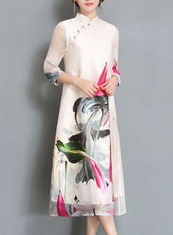 Street Multicolor Print Improved Cheongsam Dress